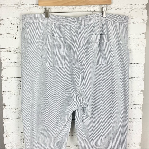Talbots Striped Linen Cotton Blue White Wide Leg Drawstring Pants 22WP - Picture 8 of 10